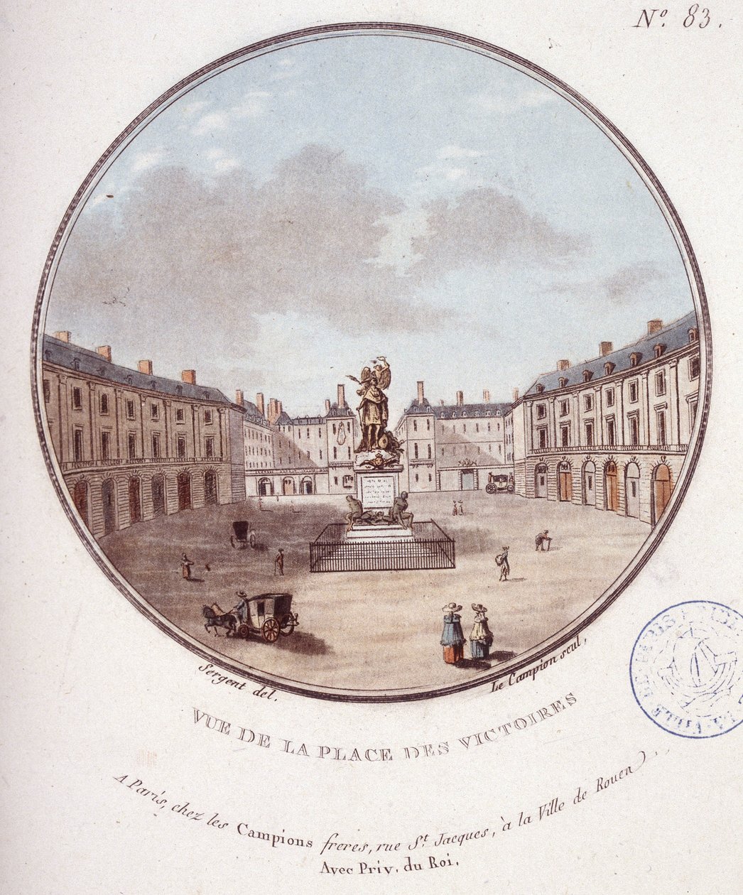 منظر لـ Place des Victoires ، باريس. في مناظر متقنة للمباني الرئيسية في باريس بواسطة الرقيب بواسطة أنطوان لويس فرانسوا سيرجنت مارسو