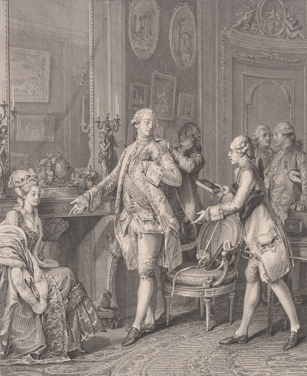 La Grande Toilette The Patroness ، من Le Monument du Costume ، 1777. بواسطة انطوان لويس رومانيه