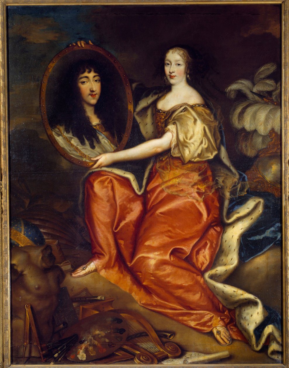 صورة هنرييت آن (هنرييت آن) من إنجلترا (1644-1670) دوقة أورليانز تحمل صورة فيليب دوك من أورليانز (1640-1701) من قبل السيد. صورة مزدوجة: لوحة أبييم في لوحة. رسم أنطوان ماثيو (1631-1673) 1664 صن. بواسطة أنطوان ماتيو