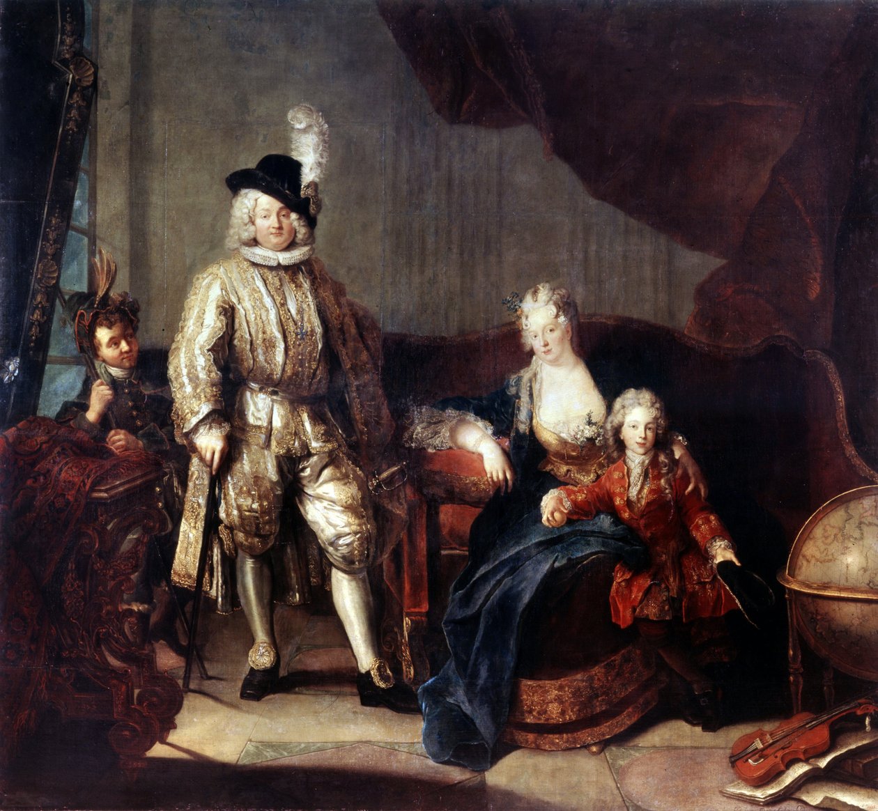 صورة شخصية للبارون فون إرلاش مع عائلته. رسم أنطوان بيسني (1683-1757) ، حوالي 1710. زيت على قماش. فن الباروك الألماني. متحف هيرميتاج ، سانت بطرسبرغ بواسطة أنطوان بيسني