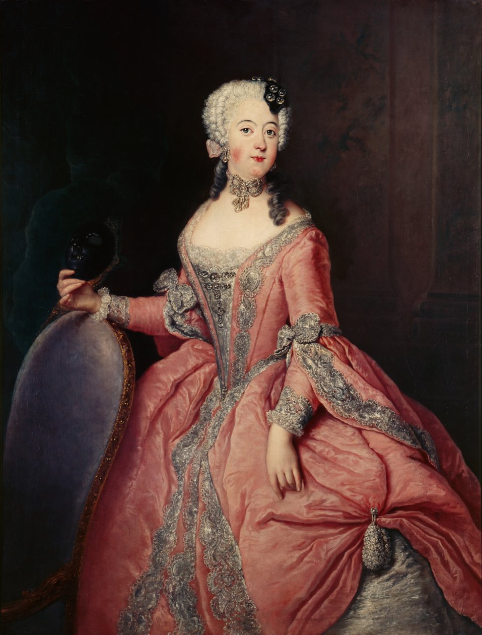 صورة لويز أولريك أميرة بروسيا (1720-1782) مع قناع في اليد بواسطة أنطوان بيسني