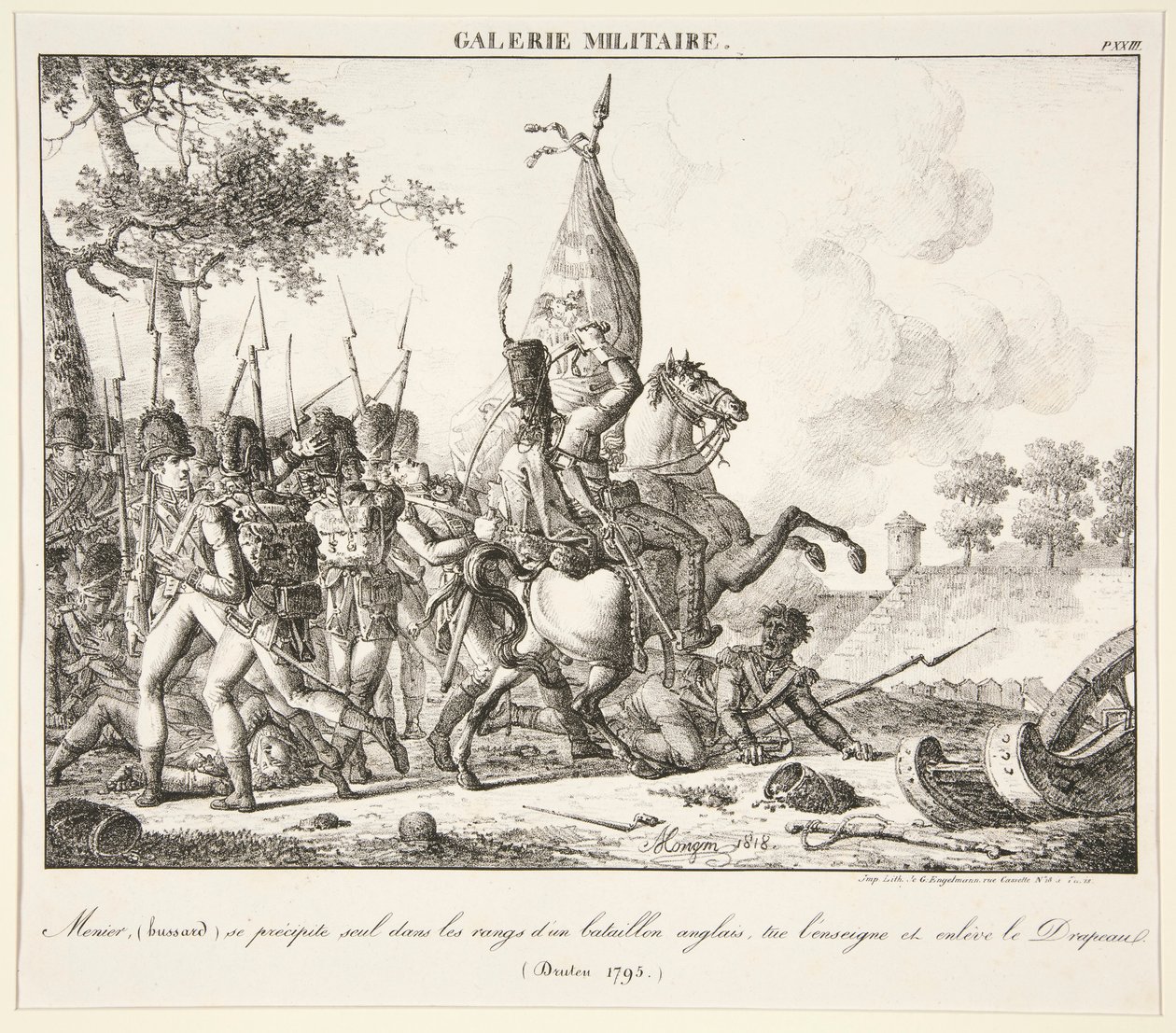 منير (هوسار) يرمي بنفسه في صف كتيبة إنجليزية ، ويقتل الراية ويلتقط العلم (دروتن ، 1795) بواسطة أنطوان بيير مونغين