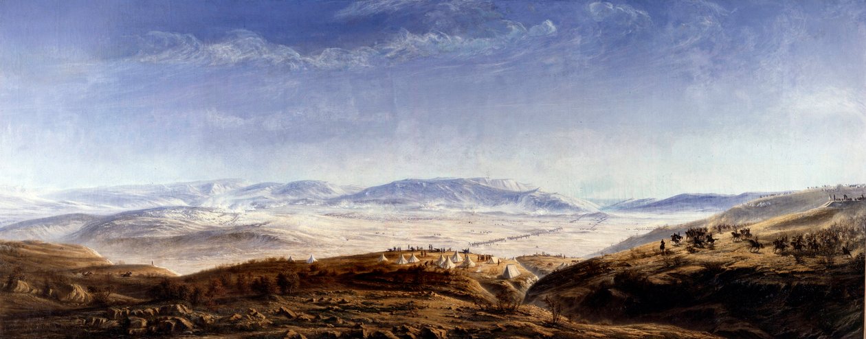 حرب القرم (1853-1856): "" معركة بالاكلافا في شبه جزيرة القرم في 25/10/1854 "لوحة رسمها أنطوان فالنتين جوميل دي نوريتير (1824-1902) 1854 باريس ، متحف الجيش بواسطة أنطوان فالنتين جوميل دي نوريتير