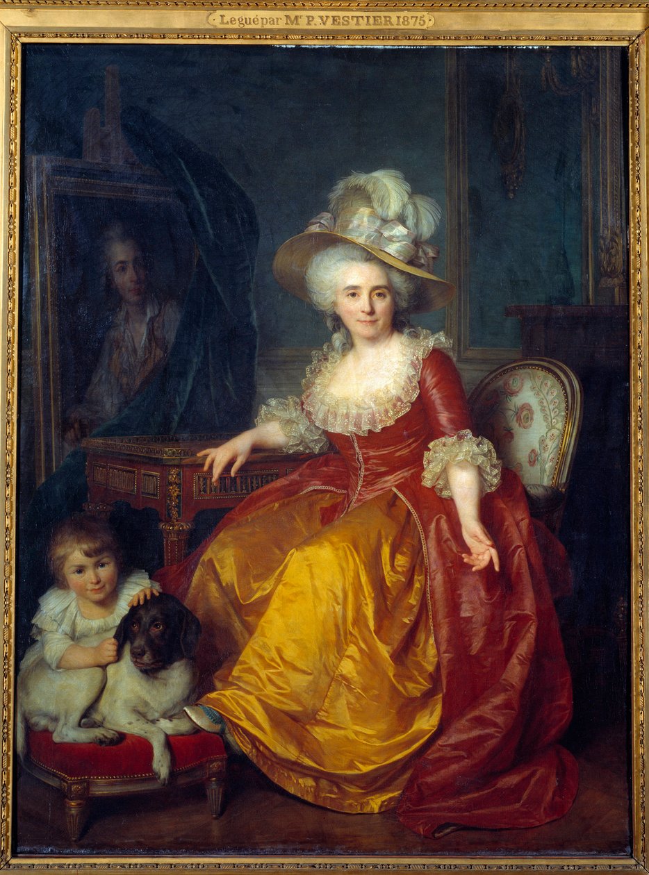 صورة في القدم لمدام فيستير (1740-1831) لها طفل عند قدميه يقرص أذن كلب لوحة رسمها أنطوان فيستير (1740-1824) 1787 صن. 1.76x1.34 م بواسطة أنطوان فستيه
