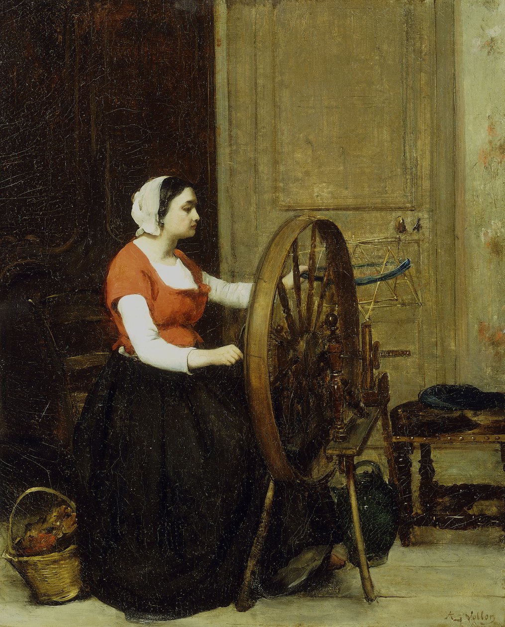 المرأة وعجلة الغزل ، 1860؟ بواسطة انطوان فولون
