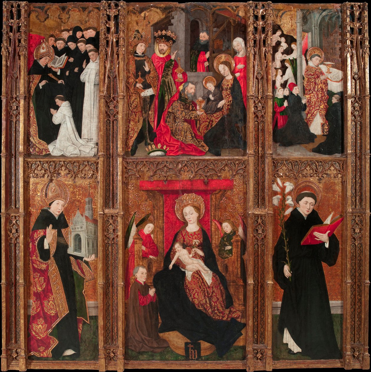 Retable de la vierge، Saint Augustin et s Saint Nicolas de Tolentino - Altarpiece of the Virgin، Saint Augustine and Saint Nicholas of Tolentino - Antoine de Lonhy (1446-1490) تمبرا وزيت على الخشب 1462 Museu Nacional d