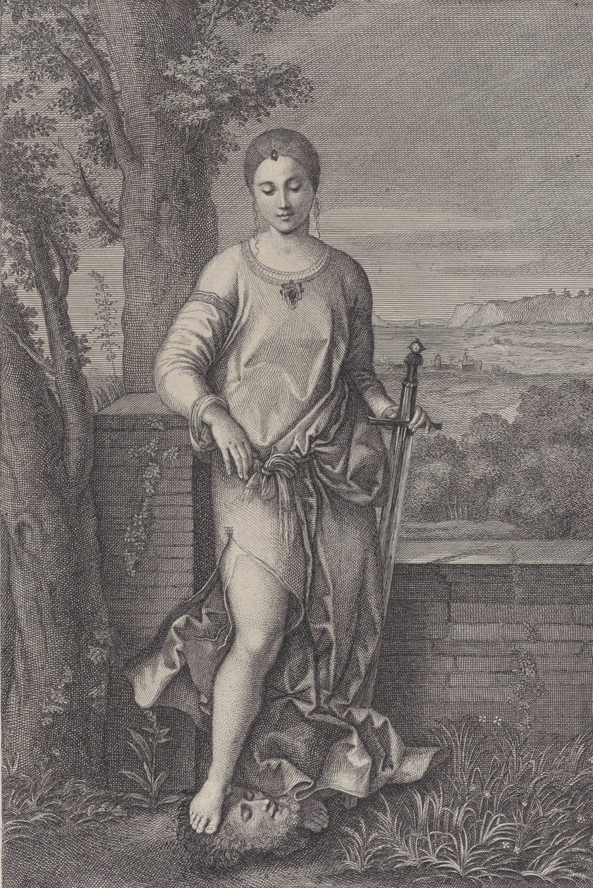 جوديث تقف مع قدمها على رأس هولوفرنيس ، كاليفورنيا. 1729. بواسطة أنطوانيت لاريشر