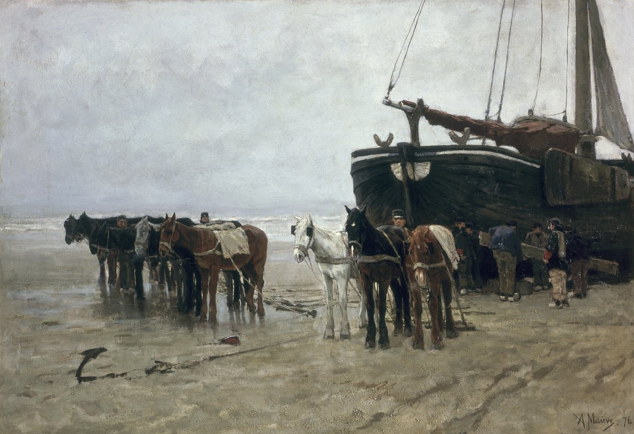 قارب على الشاطئ في Scheveningen ، 1876 بواسطة انطون موف
