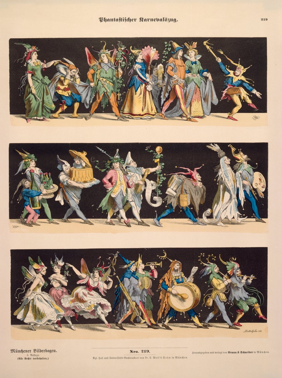 موكب كرنفال خيالي ، من Muenchener Bilderbogen ، نشره Braun & Schneider ، ميونيخ ، 1868 بواسطة انطون موتينثالر