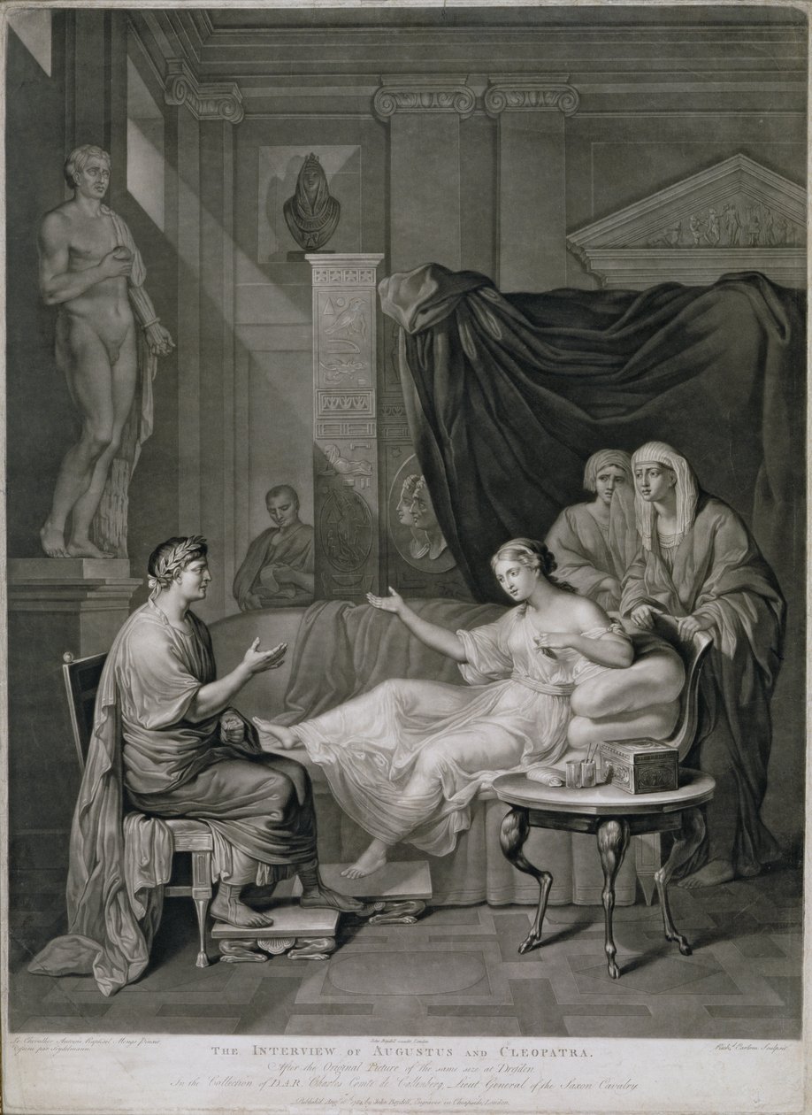 مقابلة أغسطس وكليوباترا ، نقشها ريتشارد إيرلوم (1743-1822) نشرت 1784 بواسطة انطون رافائيل منغز