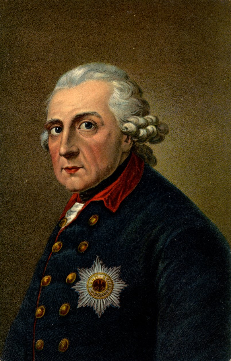 تاريخ. ألمانيا. فريدريك الثاني الكبير. رسم توضيحي مستوحى من صورة لأنطون غراف (1780)، ألمانيا، حوالي 1900 (بطاقة بريدية) بواسطة انطون (بعد) غراف