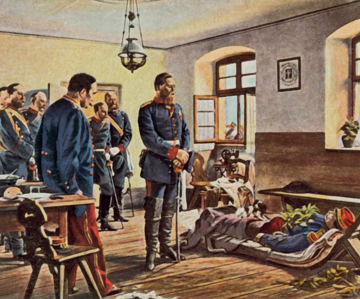 ولي العهد الأمير فريدريش فيلهلم عند جثمان الجنرال دوي، 4 أغسطس 1870 (صورة حجرية ملونة محسنة) بواسطة انطون الكسندر فون (بعد) فيرنر