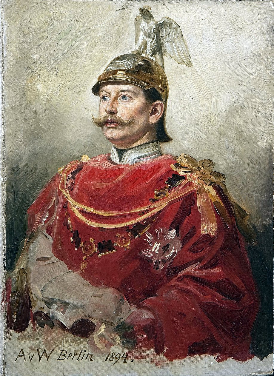 غيوم الثاني صورة للإمبراطور الألماني فيلهلم الثاني (1859-1941) ، ملك بروسيا بار فيرنر ، أنطون فون (1843-1915). زيت على كرتون مقاس 32x22.5 بواسطة أنطون ألكسندر فون ويرنر
