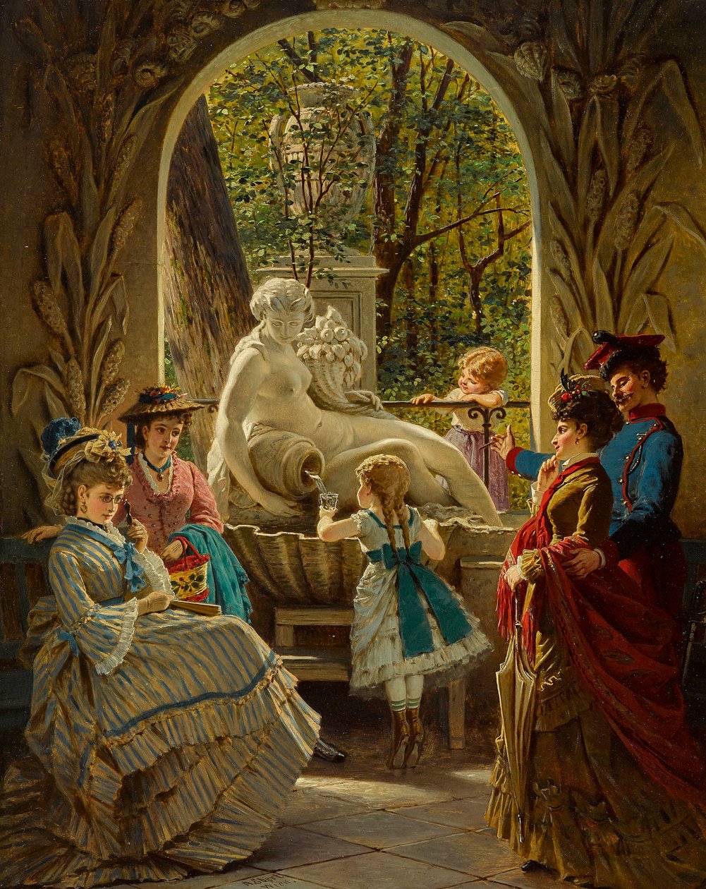 Pavillon du Festival de Printemps a Schonbrunn، Vienne - Pavilion to the Fair Spring in Schoenbrunn - Anton Ebert (1845-1896). زيت على خشب الأبعاد: 65x52 سم مجموعة خاصة بواسطة انطون ايبرت