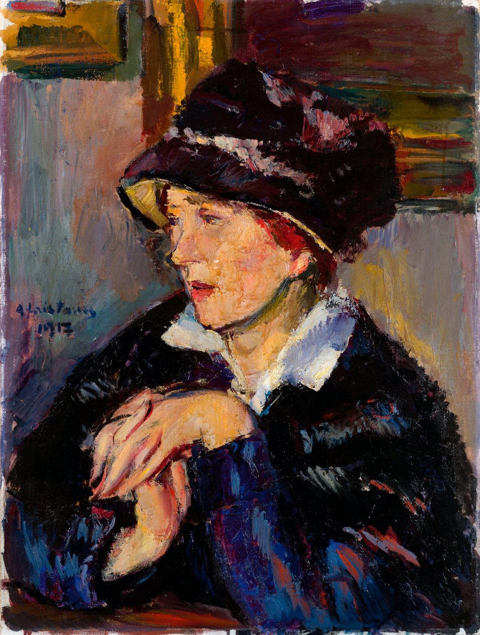 امرأة ذات قبعة داكنة - رسم أنطون فايستاور (1887-1930) زيت على قماش بواسطة انطون فيستاور
