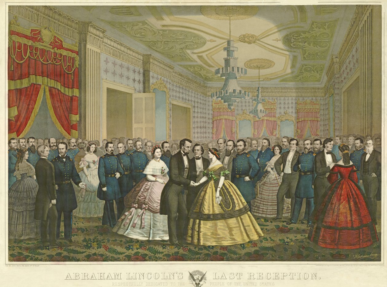Abraham Lincolns Last Reception، pub. 1865 (ليثو ملون) بواسطة انطون هوهينشتاين