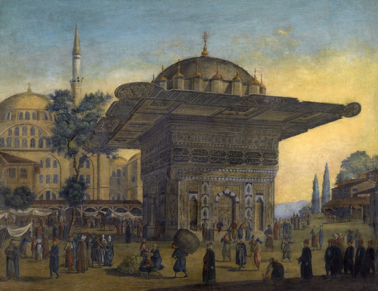 "" منظر نافورة Tophane (Top Hane) ، اسطنبول ، تركيا "لوحة رسمها أنطوان إجناس ميلينغ (1763-1831) 1819 مجموعة خاصة بواسطة انطون اجناز ميلينج
