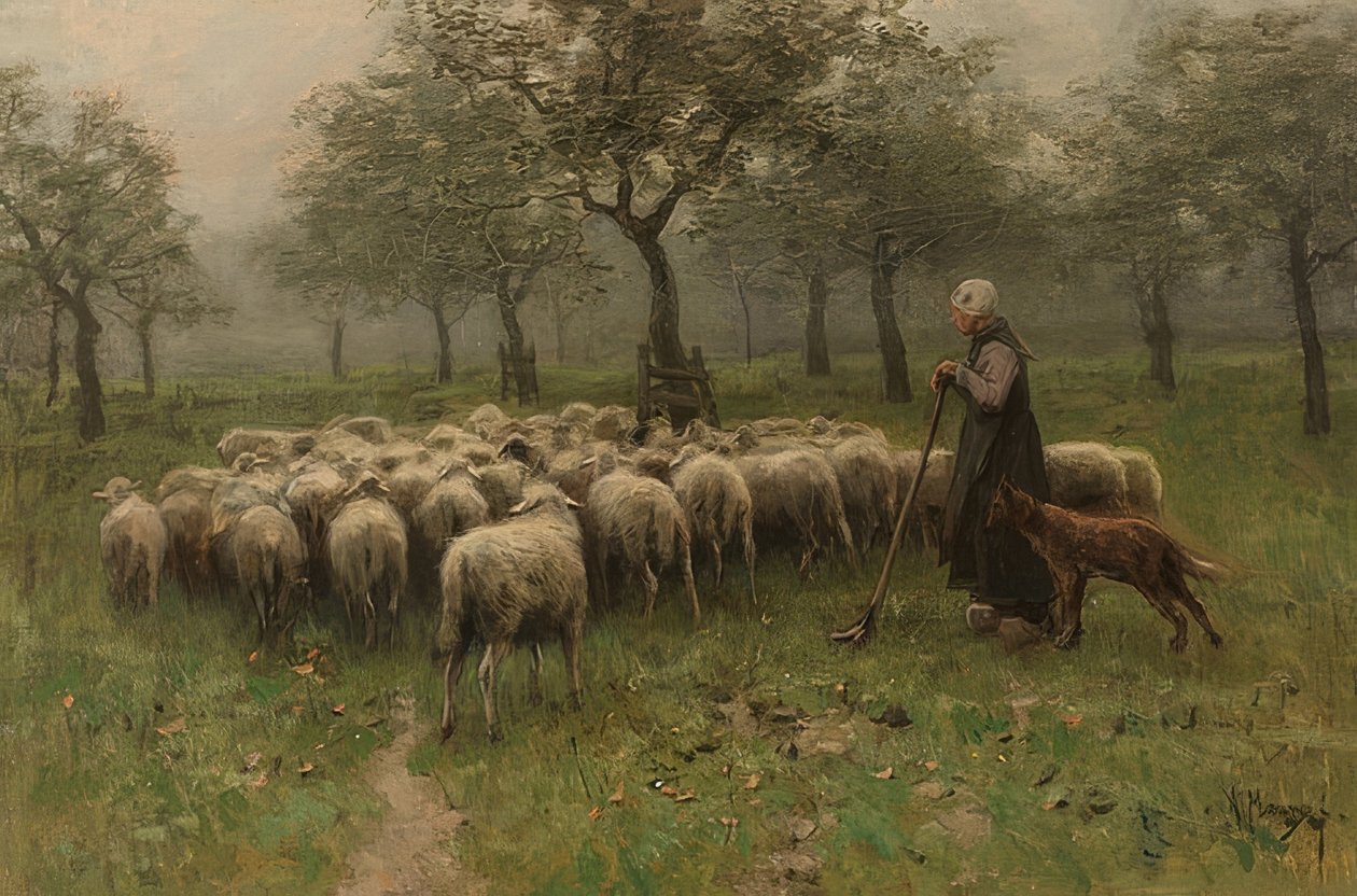 راعية مع قطيع من الأغنام. حوالي 1870-1888 بواسطة انطون موف