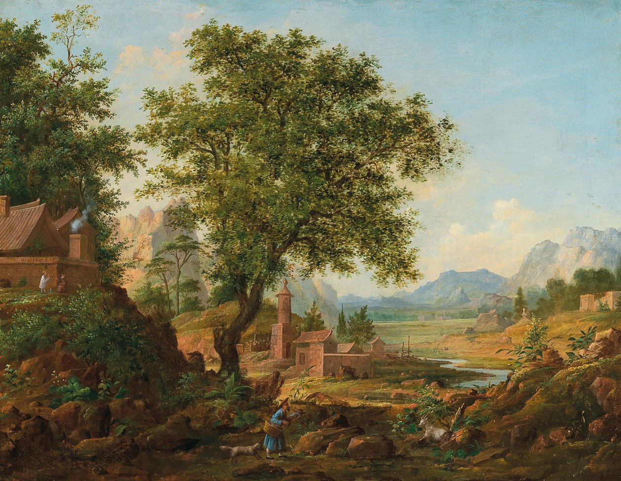المناظر الطبيعية الصينية مع الموظفين ، 1830-1840. بواسطة انطون ميخائيلوفيتش ليجاشوف