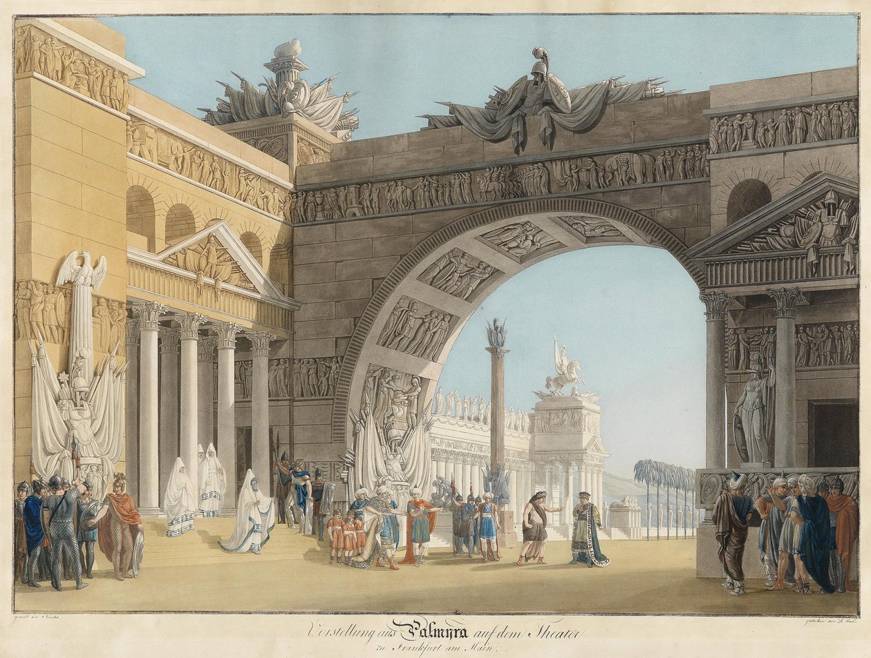 تصميم مسرحي لأوبرا بالميرا ، ريجينا دي بلاد فارس لأنطونيو ساليري - رادل ، أنطون (1774-1852) - الربع الأول من القرن التاسع عشر. - حفر ، ألوان مائية - 51.3x73.4 - مجموعة خاصة بواسطة انطون رادل