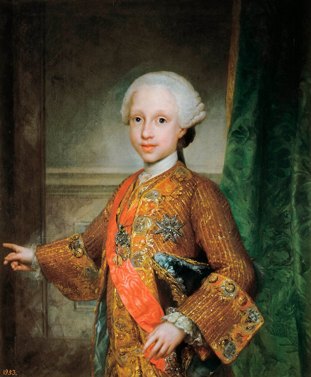 صورة لفرنسوا كزافييه دي بوربون (1757-1771) ، طفل إسبانيا ، فارس الروح القدس (الروح القدس). لوحة أنتون رافائيل مينجز (1728-1779). حوالي عام 1765. مدريد. متحف برادو. بواسطة انطون رافائيل منغز