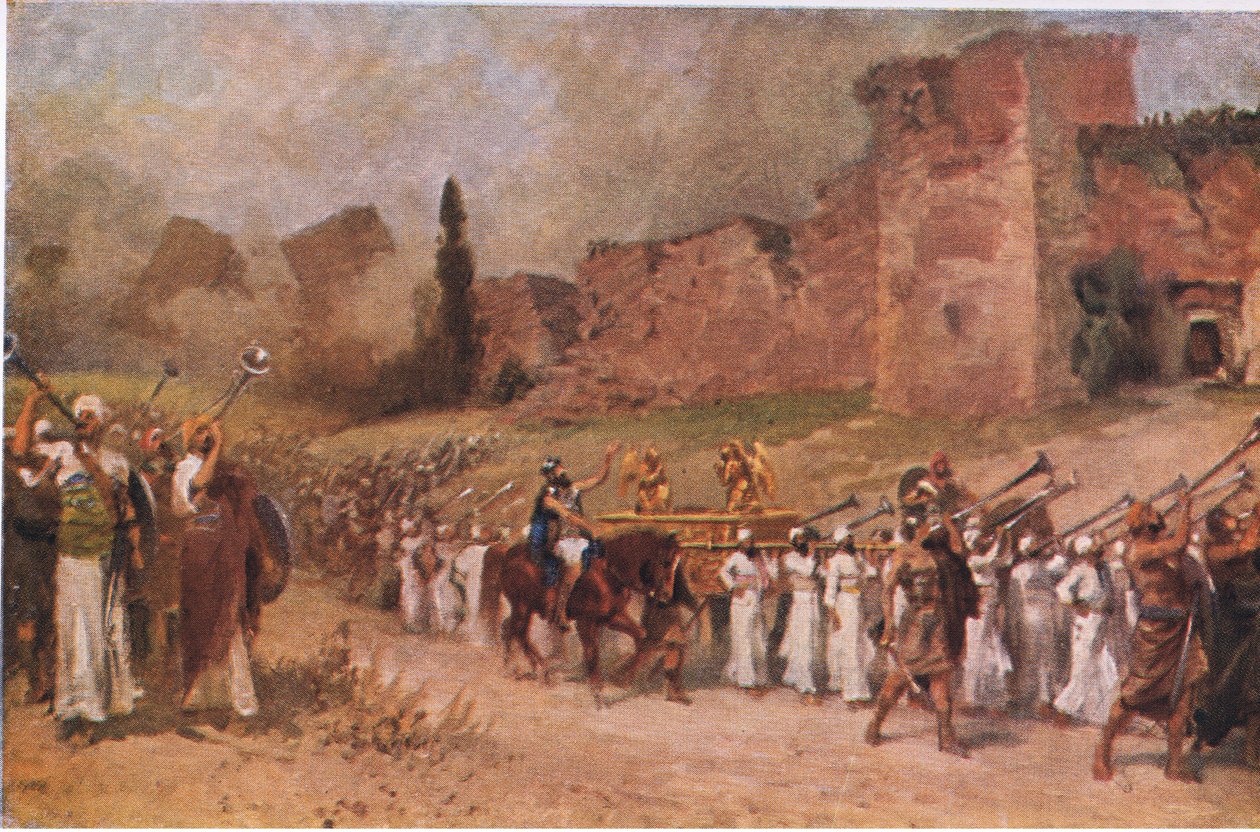 يسقط جدار أريحا ، من قصة الكتاب المقدس لهولبرت التي نشرتها شركة جون وينستون ، 1932 بواسطة انطون روبرت لينوير