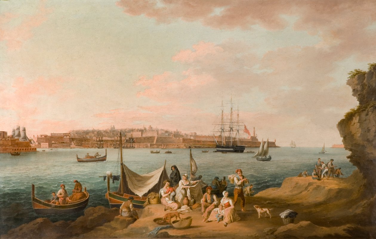 Harbour Scene ، مالطا (زيت على البطاقة) بواسطة انطون شرانز