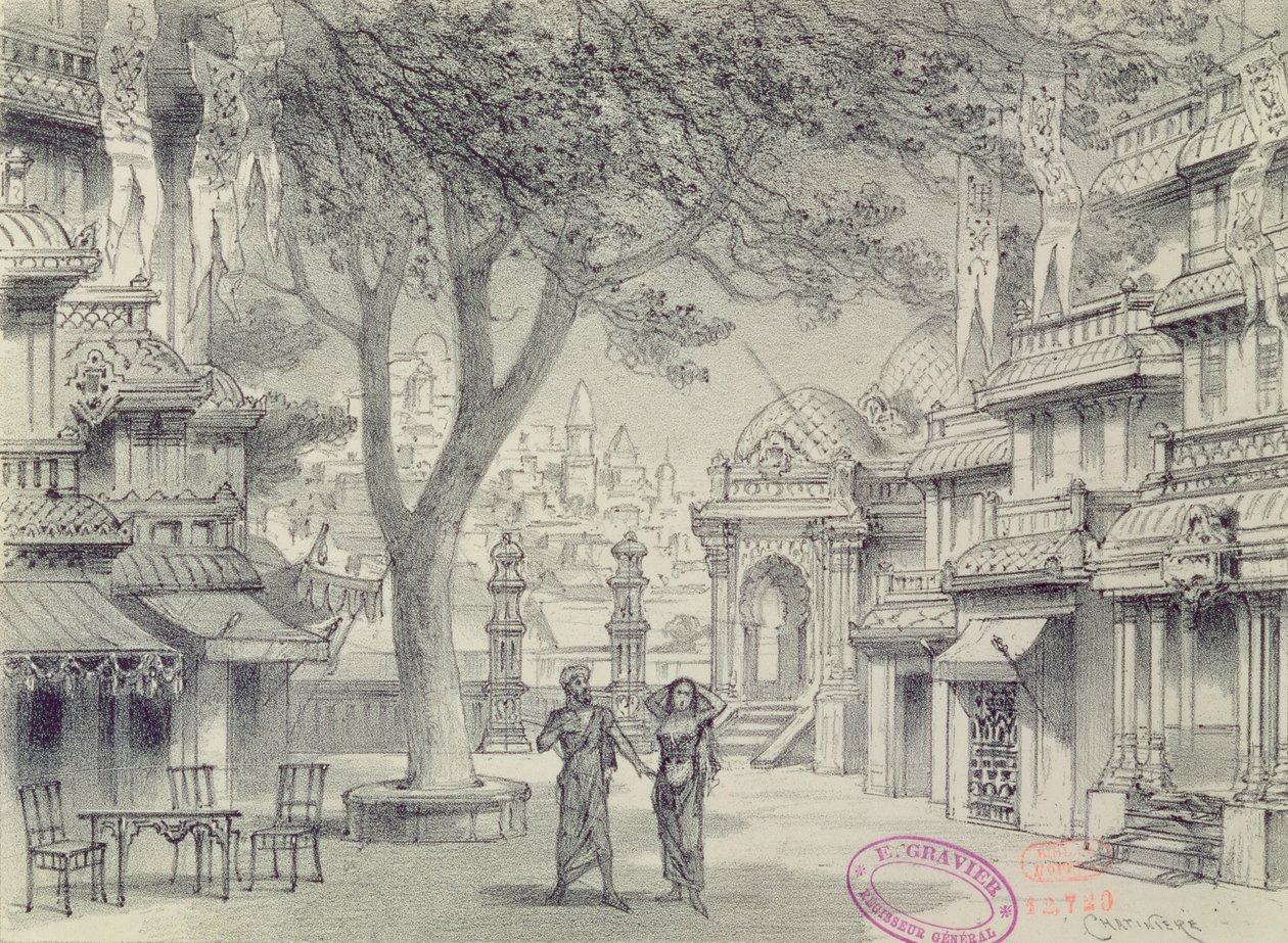 تعيين التصميم للفصل الثاني من أوبرا لاكمي ، بواسطة ليو ديليبس (1836-91) بواسطة أنطونين ماري شاتينيير