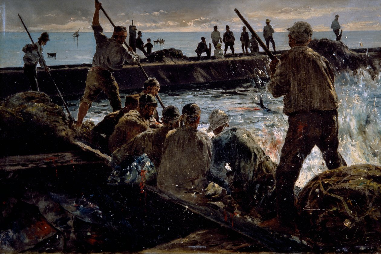 ذبح التونة ، لوحة أنتونينو ليتو (1844-1913) ، زيت على قماش ، 41 × 62 سم بواسطة أنتونينو ليتو