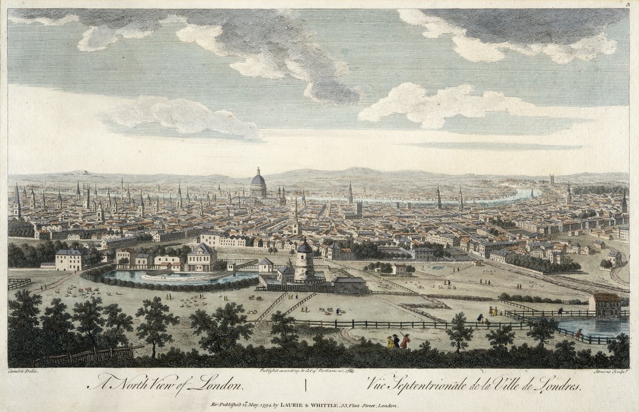 منظر شمالي للندن ، اللوحة 3 من "مناظر لندن" ، نقشها ستيفنز ، حانة. بقلم لوري ويتل ، 1794 بواسطة قناة جيوفاني أنطونيو (كاناليتو)