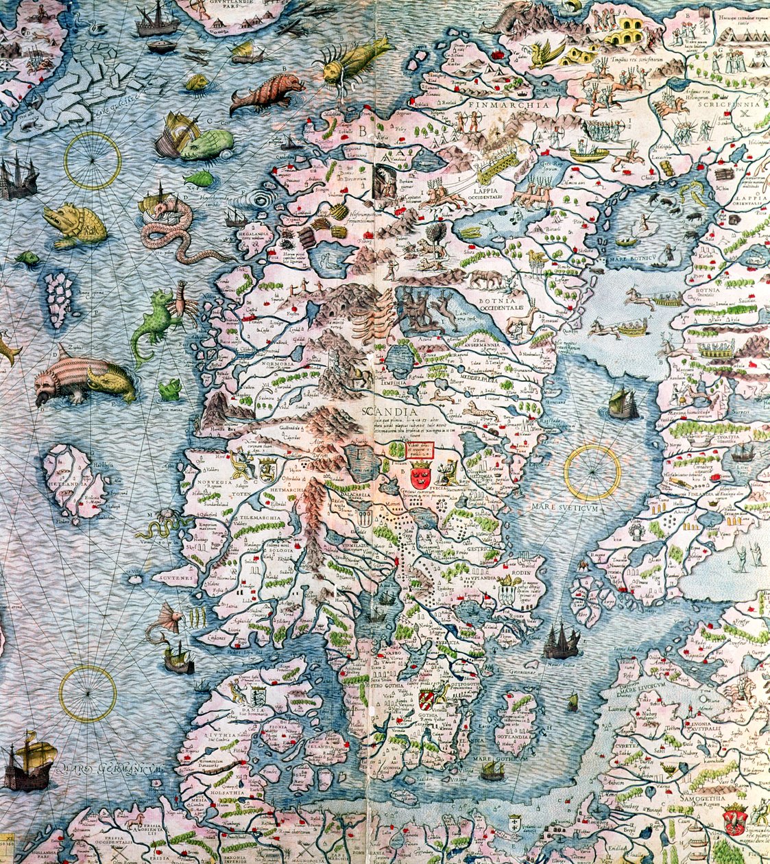 الدول الاسكندنافية ، التفاصيل من Carta Marina da Olaus Magnus ، 1572 بواسطة أنطونيو لافريري