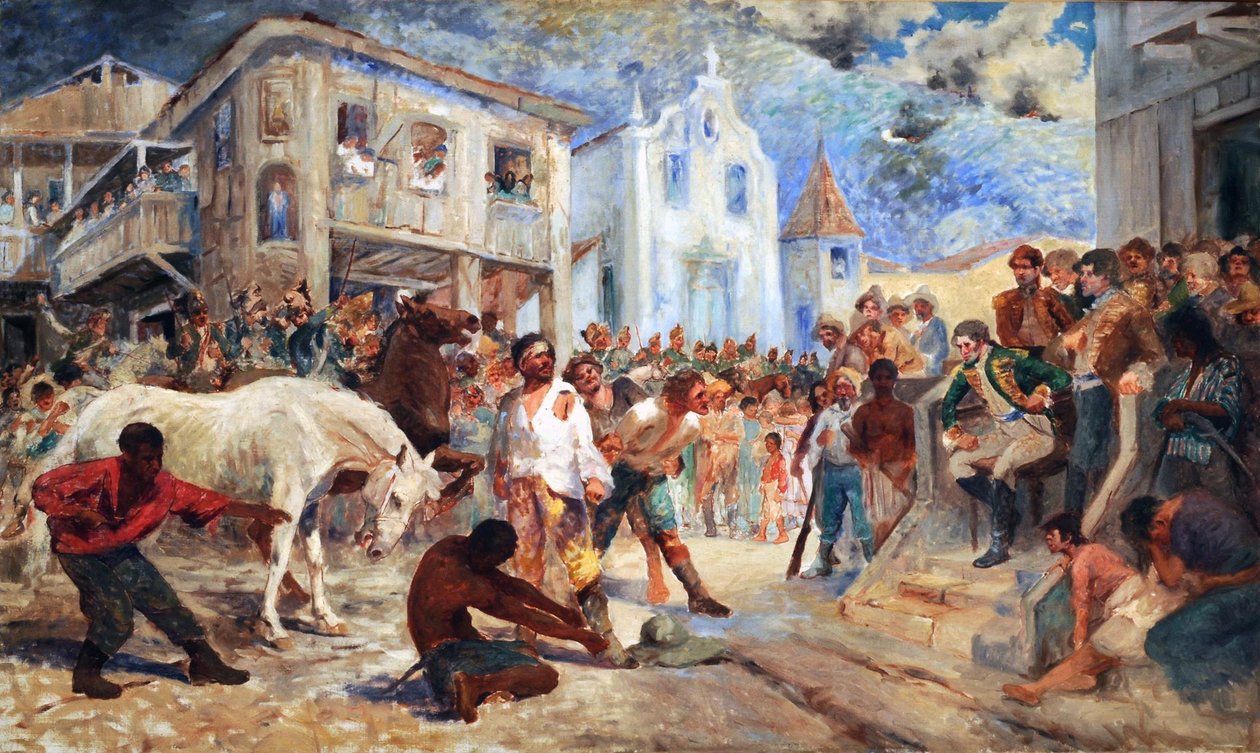 محاكمة فيليب دو سانتوس. يصور المشهد الأخير لانتفاضة فيليب دوس سانتوس ، التي وقعت في عام 1720 ، في فيلا ريكا ، ميناس جيرايس ، البرازيل بواسطة أنطونيو باريراس