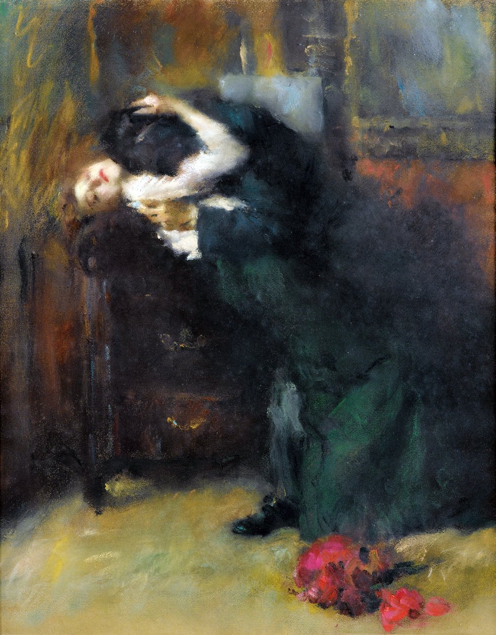 تقبيل الزوج أنتوني أمبروجيو جاكسون (1878-1929) - باستيل على ورق ، 56 × 44 سم - مجموعة خاصة بواسطة أنطونيو أمبروجيو ألسياتي