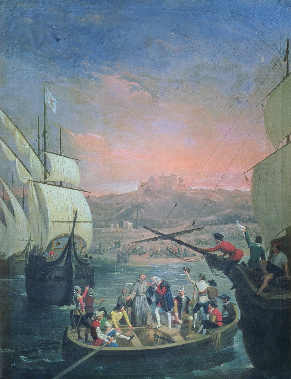 رحيل سانتا ماريا والبنتا ونينا من بالوس عام 1492 (زيت على قماش) بواسطة أنطونيو كابرال بيخارانو