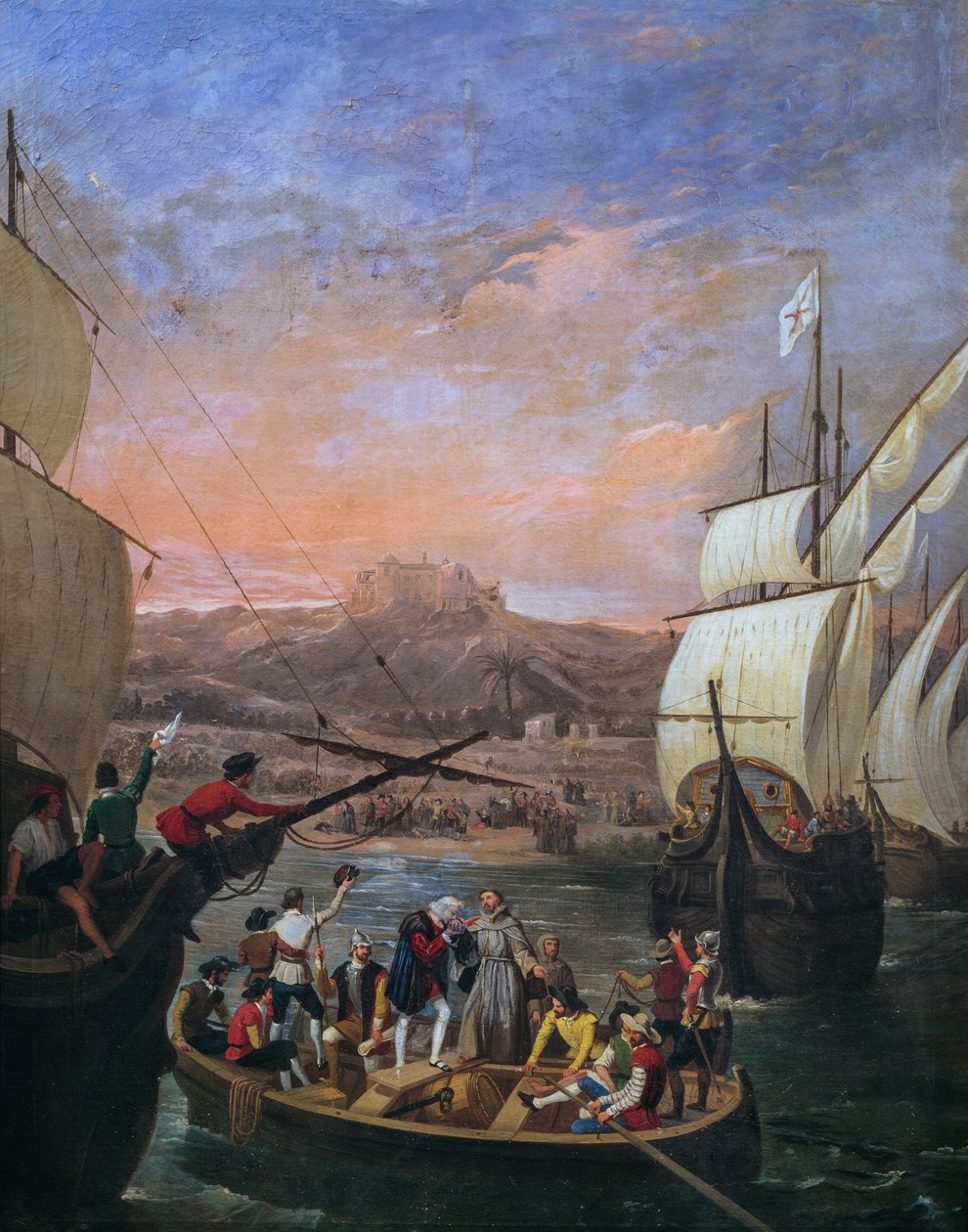 رحيل كريستوفر كولومبوس عن بالوس دي لا فرونتيرا في عام 1492 ، رسمه أنطونيو كابرال بيجارانو (1798-1861) ، التفاصيل بواسطة أنطونيو كابرال بيخارانو