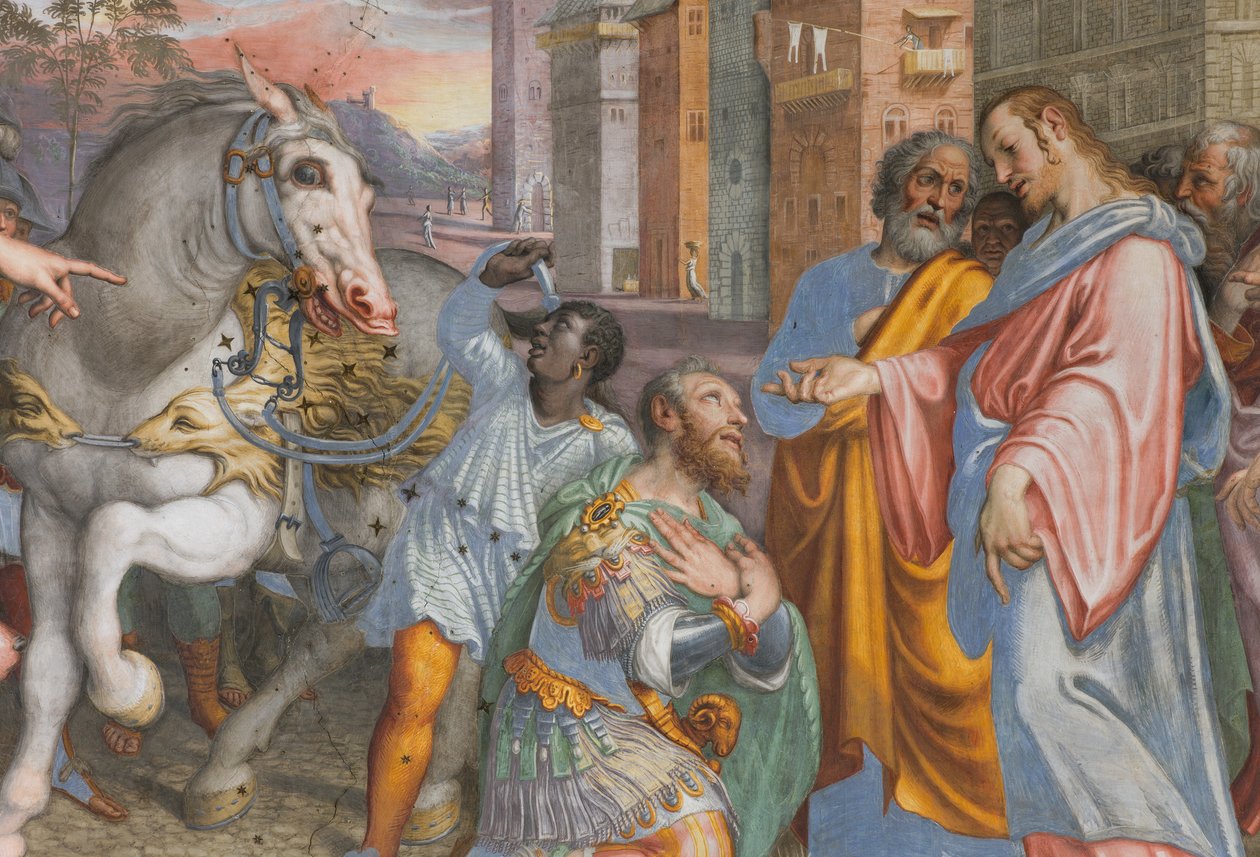 Apse ، أنطونيو كامبي ، لقاء يسوع مع قائد المئة كورنيليو 1582-84 ، التفاصيل بواسطة أنطونيو كامبي