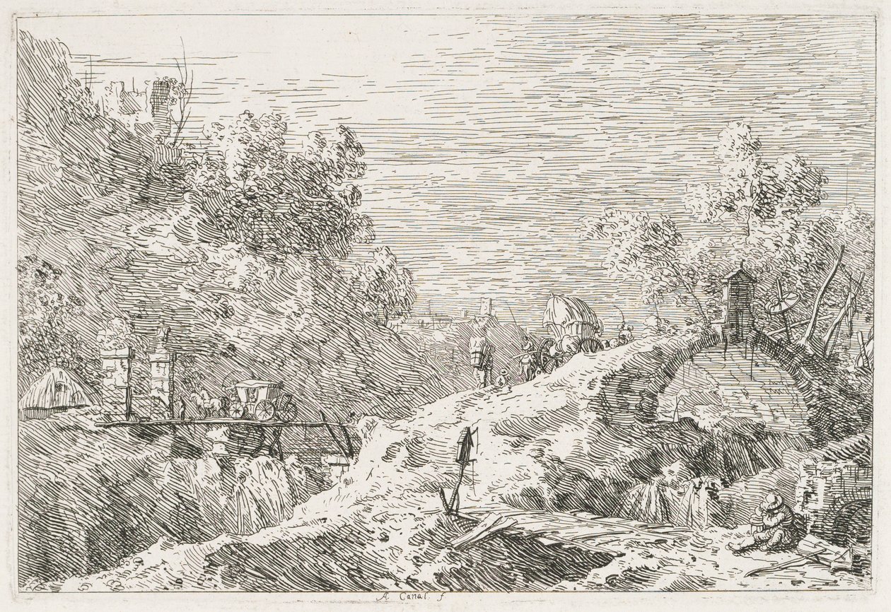 المناظر: منظر جبلي بخمسة جسور ، 1735-1746. بواسطة قناة جيوفاني أنطونيو (كاناليتو)