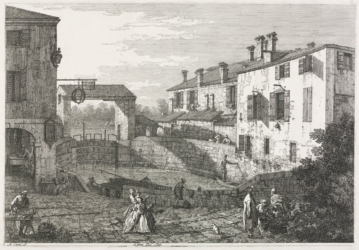 المشاهدات: قفل القناة في دولو ، 1735-1746. بواسطة قناة جيوفاني أنطونيو (كاناليتو)