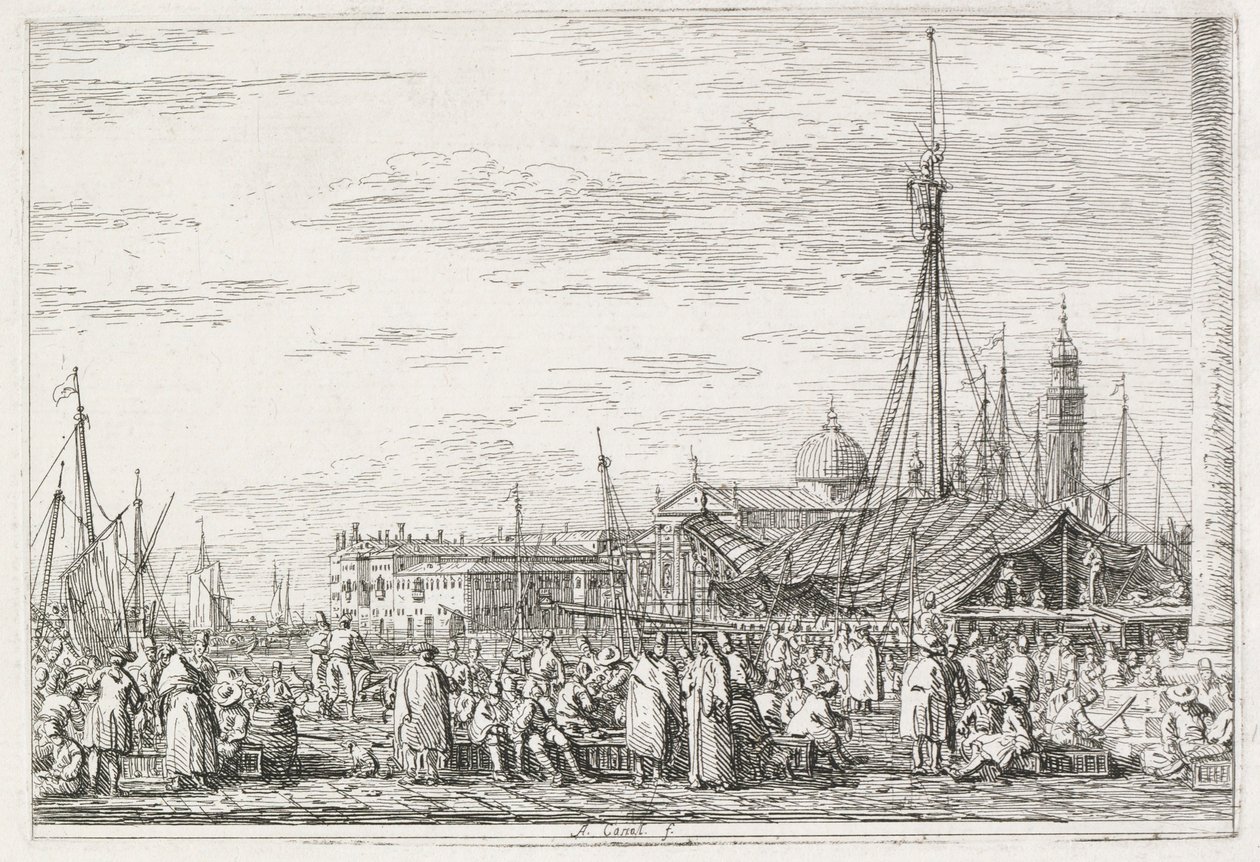 المشاهدات: السوق في مولو ، 1735-1746. بواسطة قناة جيوفاني أنطونيو (كاناليتو)
