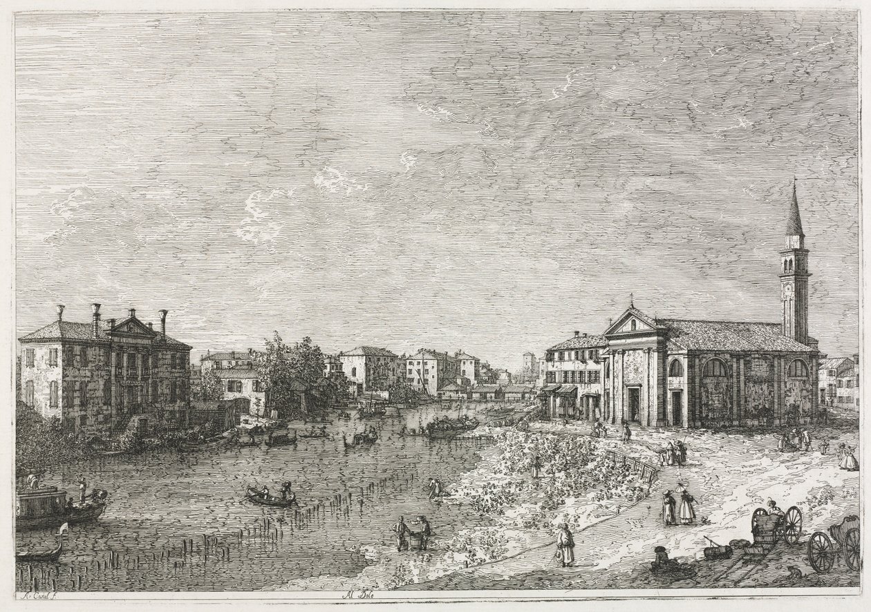الإطلالات: منظر لدولو ، مدينة في برنتا ، غرب البندقية ، 1735-1746. بواسطة قناة جيوفاني أنطونيو (كاناليتو)