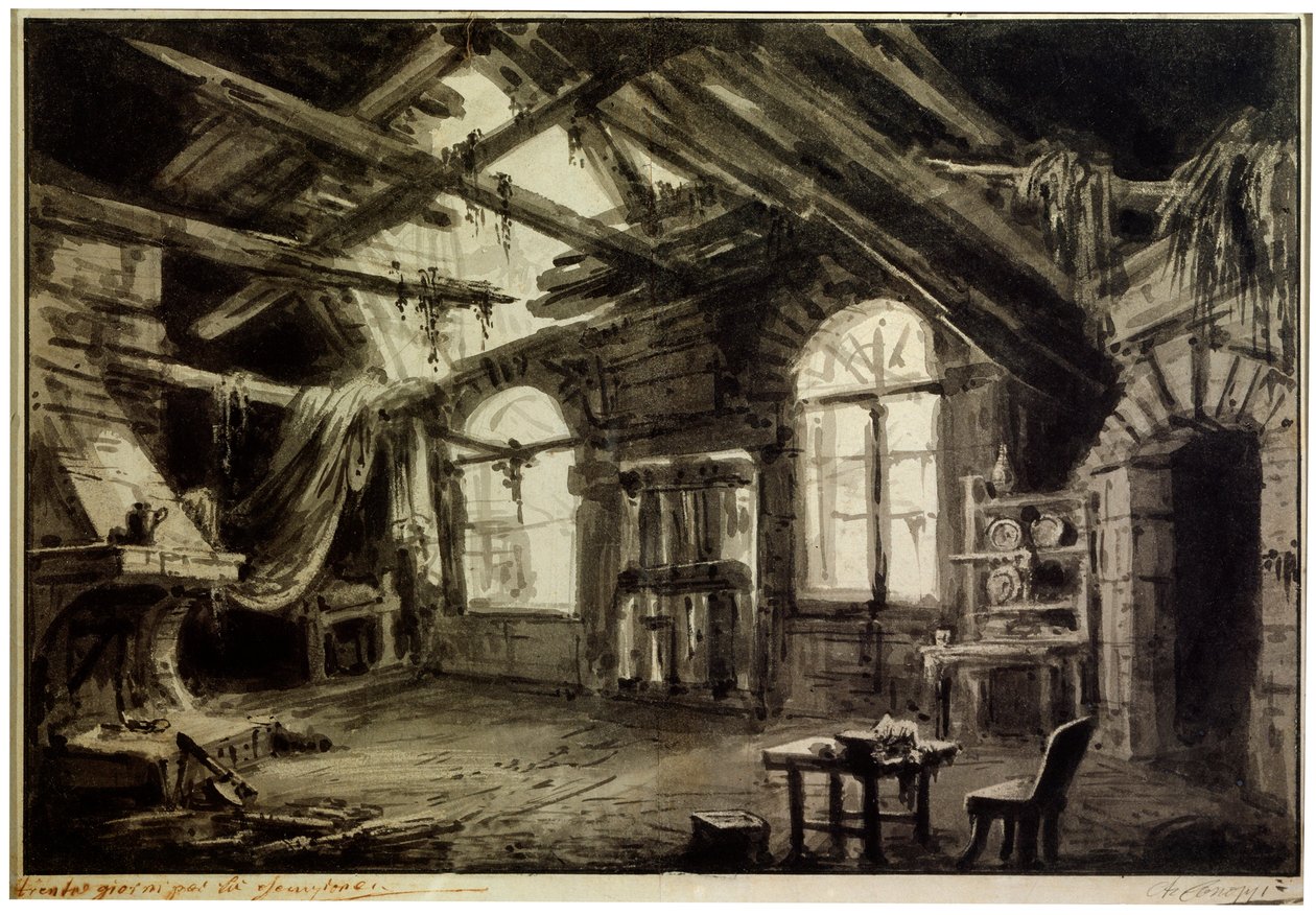 تصميم المسرح لمسرحية The Gambler's Life بقلم في دوكانج 1828. بواسطة أنطونيو كانوبي
