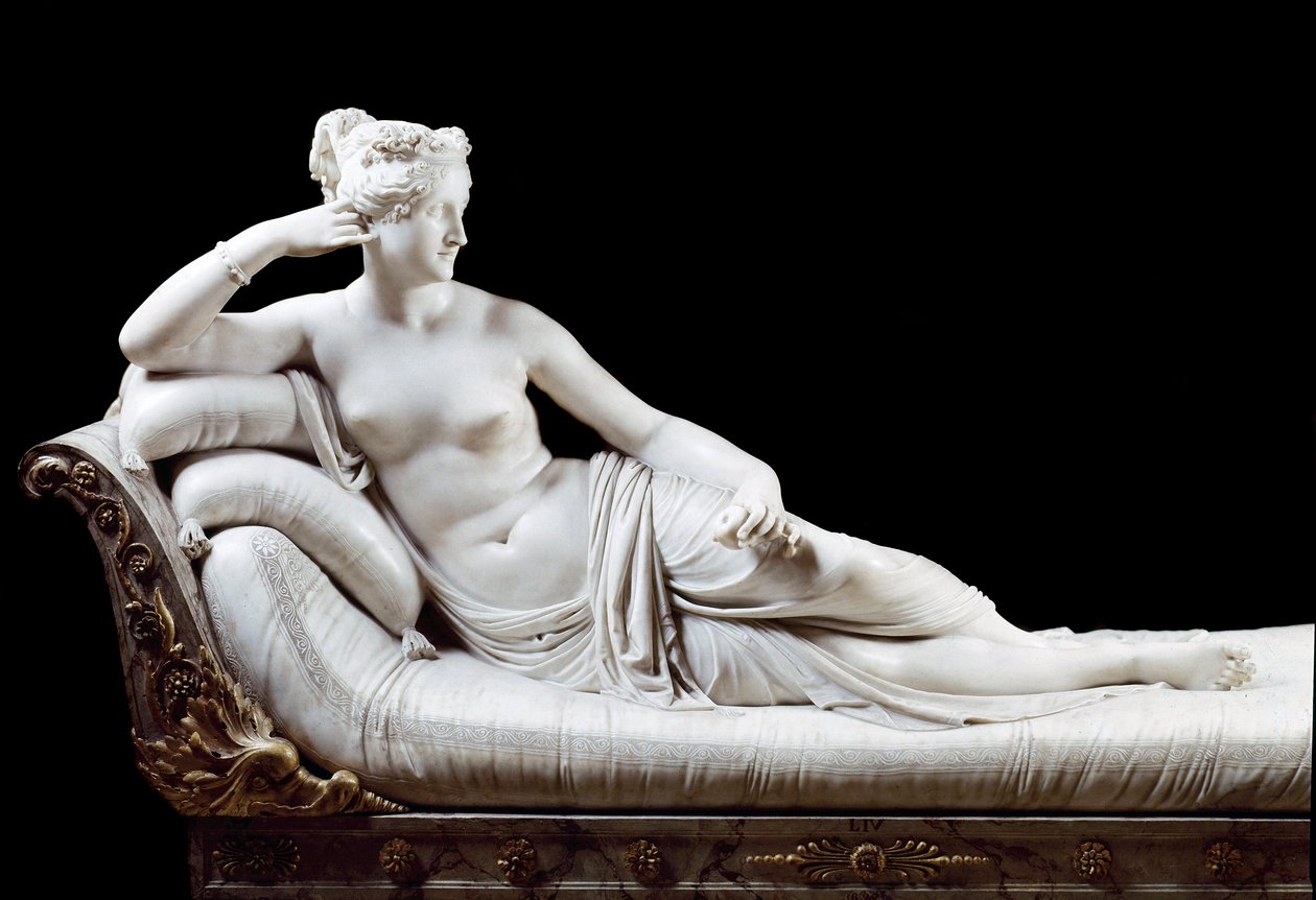 بولين بونابرت ، الأميرة بورغيزي (1780-1825) أخت نابليون الأول ممثلة في تمثال فينوس الرخامي من قبل أنطونيو كانوفا (1757-1822) 1804-1808 روما ، غاليريا بورغيزي بواسطة انطونيو كانوفا
