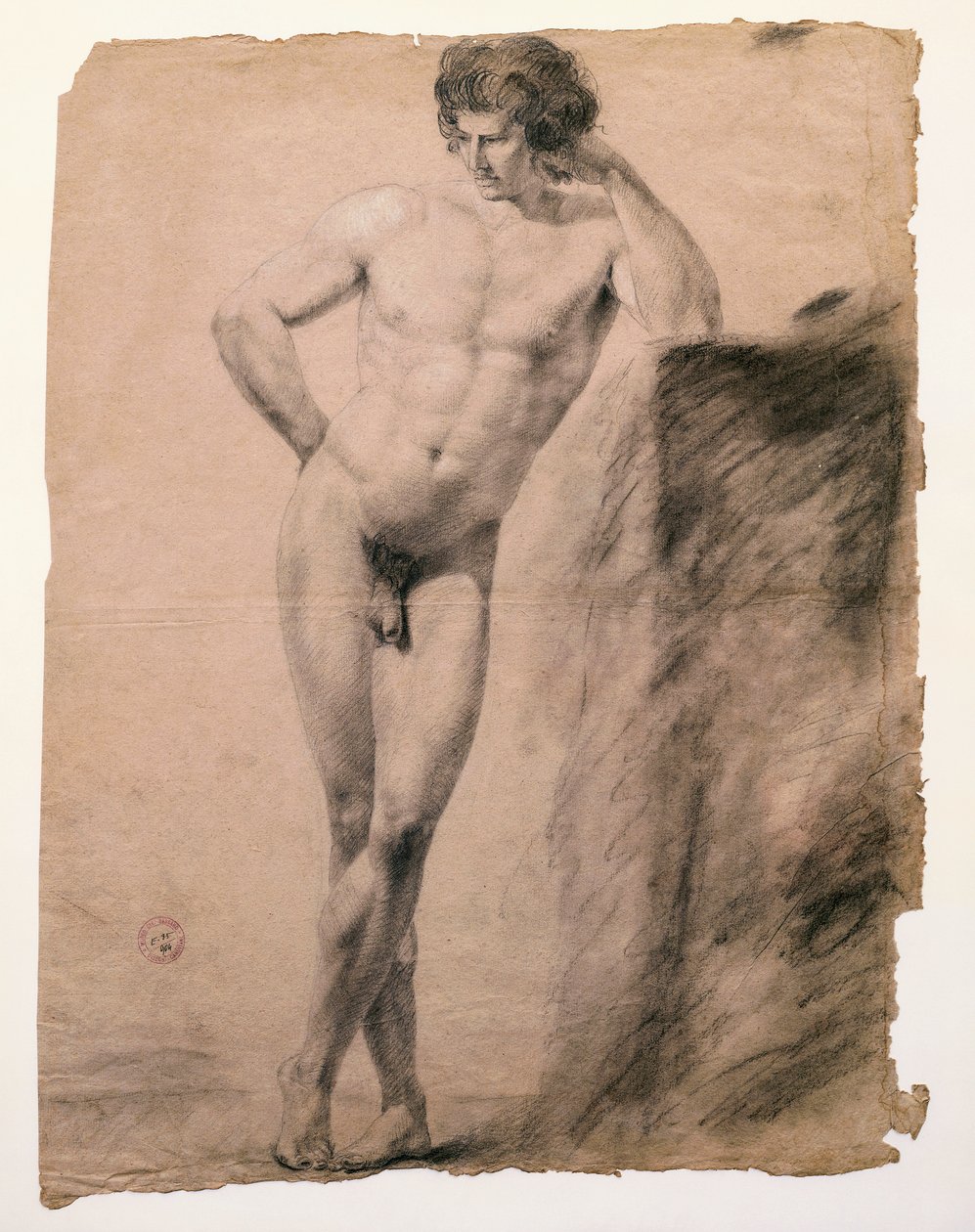 دراسة لرجل عاري متكئًا على قاعدة رسمها أنطونيو كانوفا (1757-1822) ، رسم بواسطة انطونيو كانوفا