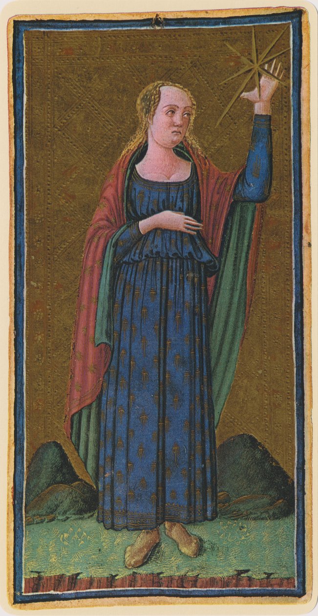 النجم ، الوصل لبطاقة التارو من سطح "فيسكونتي" ، 1441-1447 بواسطة أنطونيو سيكوجنارا