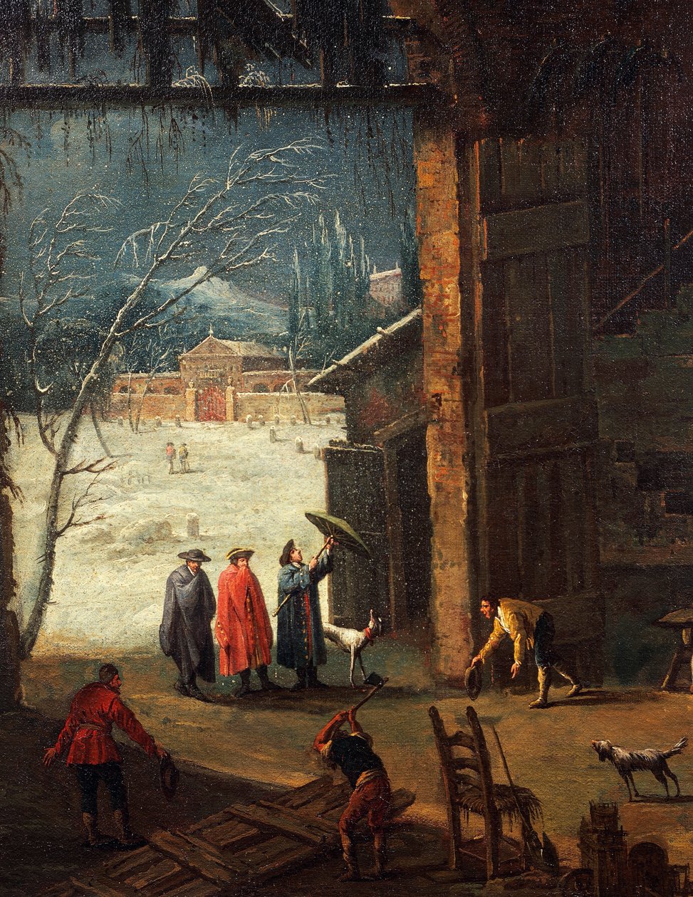 الشتاء ، وصول أحد النبلاء إلى الفيلا ، رسم أنطونيو ديزياني (1737-1797). التفاصيل. بواسطة أنطونيو ديزياني