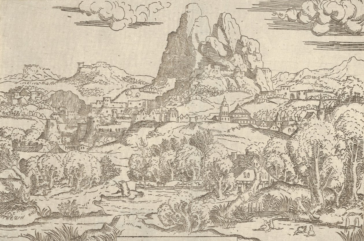 منظر طبيعي من إطار فينوس دفع كيوبيد ، 1540-45. بواسطة أنطونيو فانتوزي