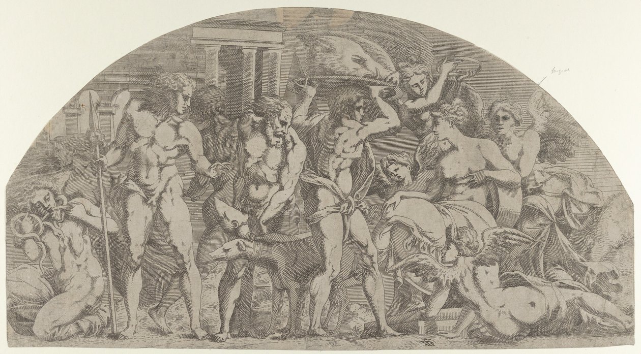 Meleager إحضار رأس الخنزير إلى أتالانتا ، 1540-45. بواسطة أنطونيو فانتوزي