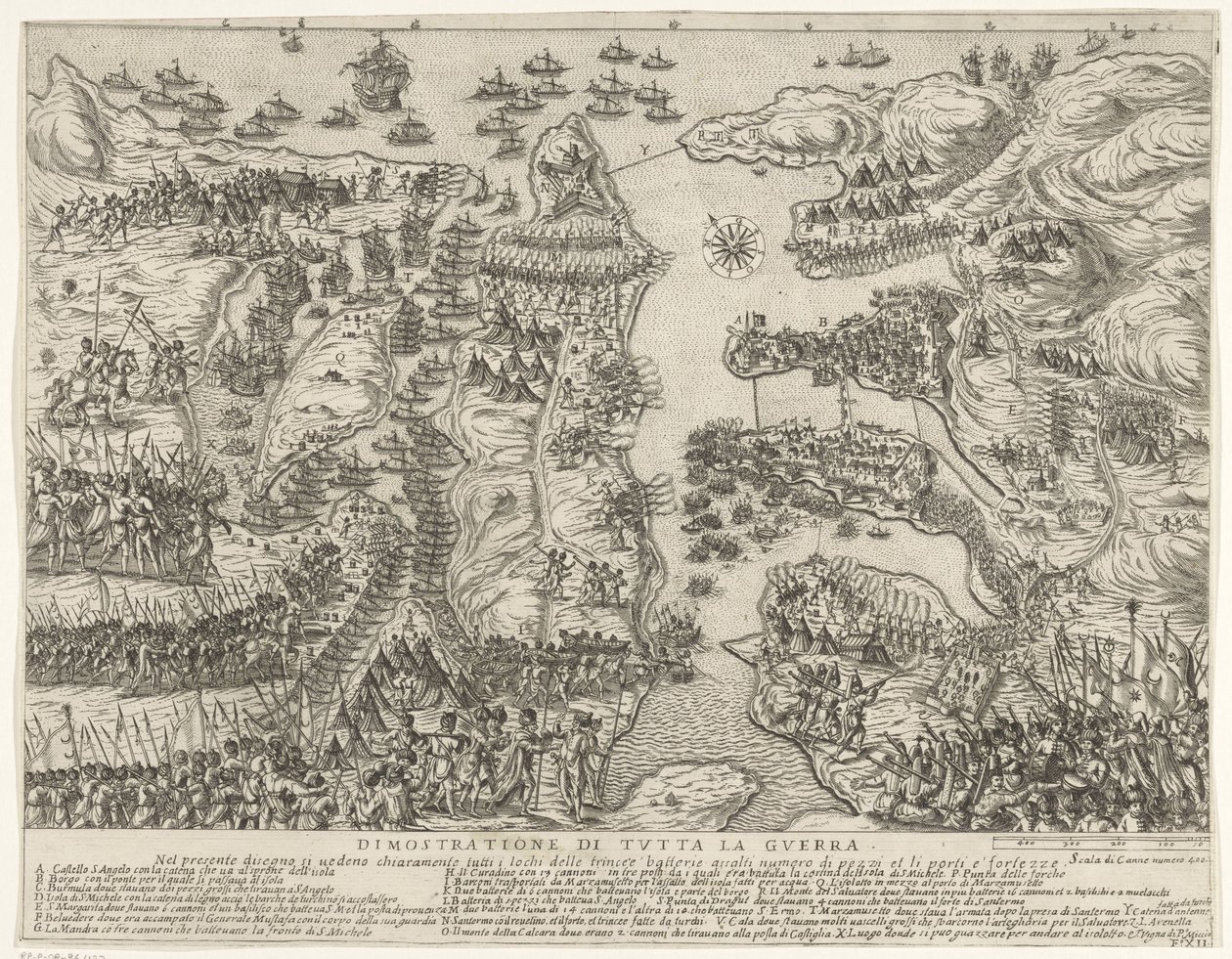 نظرة عامة على المعركة بأكملها في مالطا Dimostrazione di tutta la guerra (العنوان على الكائن) حصار مالطا (عنوان المسلسل) بواسطة أنطونيو فرانشيسكو لوسيني