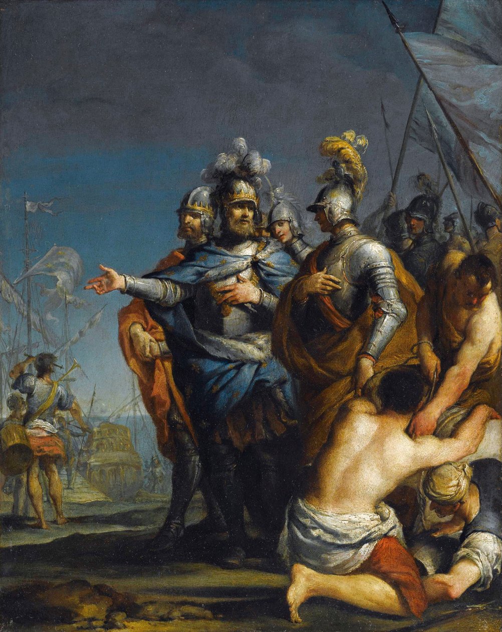سانت لويس يغادر للحملة الصليبية par Antonio Gionima (1697-1732) - زيت على النحاس ، 45x35،8 - مجموعة خاصة بواسطة أنطونيو جيونيما