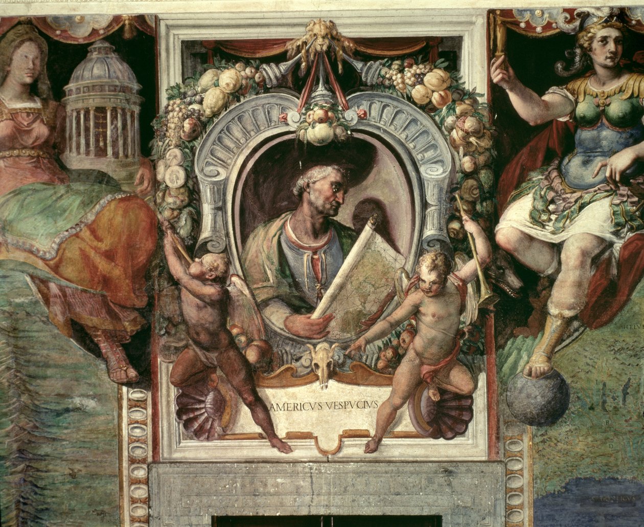 Amerigo Vespucci (1452-1512) من "Sala del Mappamondo" (قاعة خرائط العالم) (في الهواء الطلق) بواسطة أنطونيو جيوفاني دي فاريزي